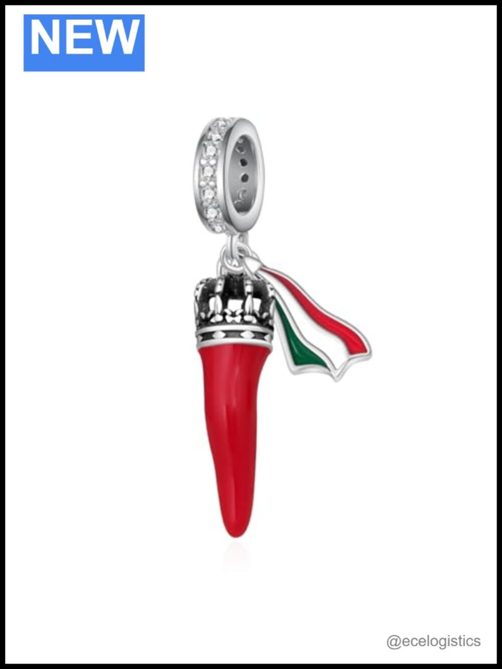 925 Sterling Silver Italian Horn Charm Pendant Cornicello Lucky